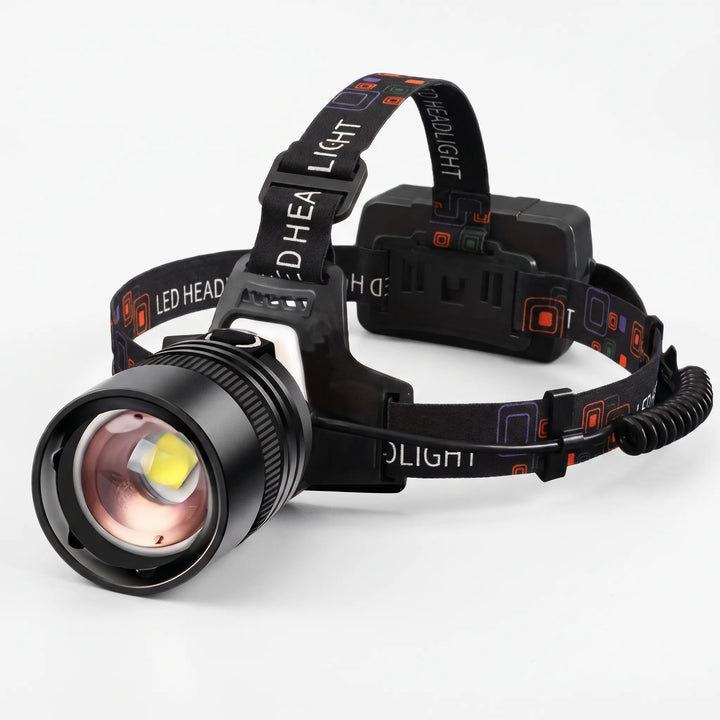 Durable hands-free LED headlamp, essential outdoor gear for hiking, camping & emergency use. Portable light.