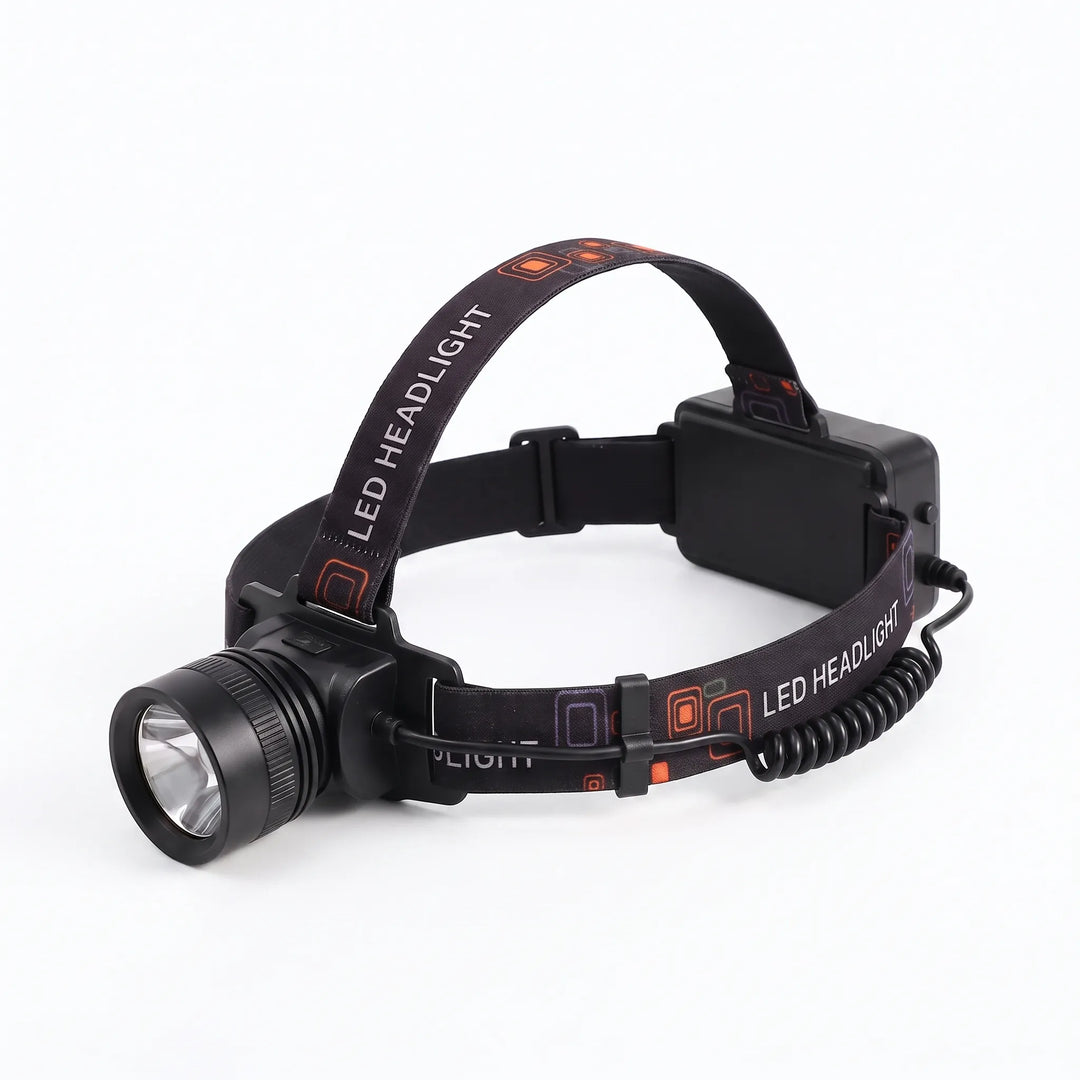 Powerful rechargeable LED headlamp, perfect portable light for hands-free outdoor camping, hiking & work.