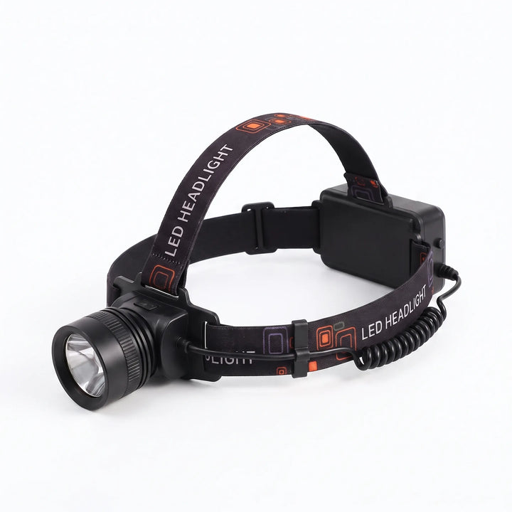Powerful rechargeable LED headlamp, perfect portable light for hands-free outdoor camping, hiking & work.