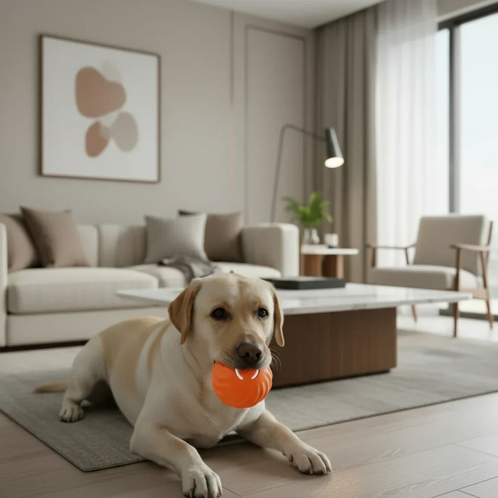 Rechargeable interactive dog ball for playful pets. Automatic bouncing toy for enrichment & exercise.