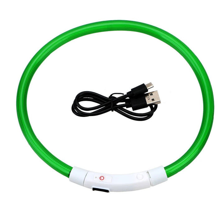 Rechargeable LED dog collar for night safety, bright illumination, USB charging, waterproof