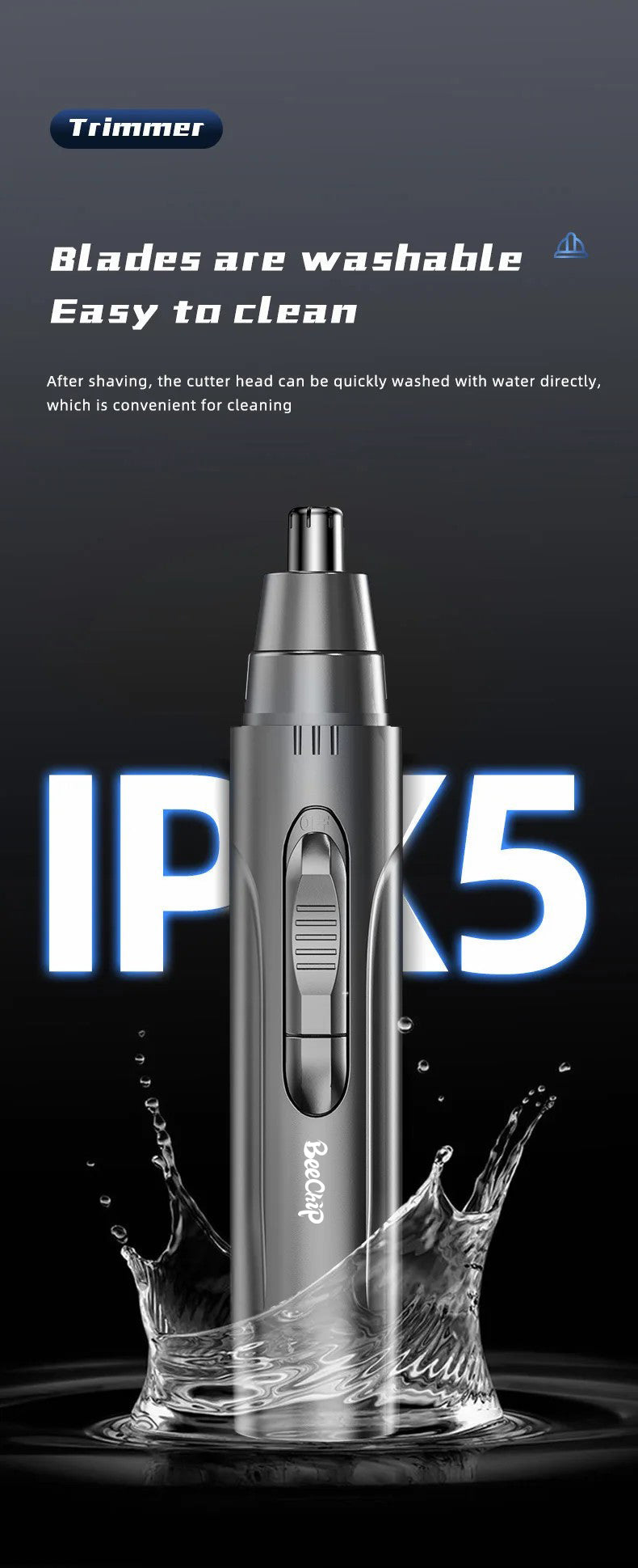 Effective rechargeable nose & ear trimmer for gentle and precise hair removal. Essential personal care.