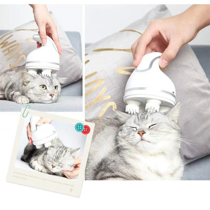 View of pet electric head massager with multiple rotating nodes for effective stress relief in pets