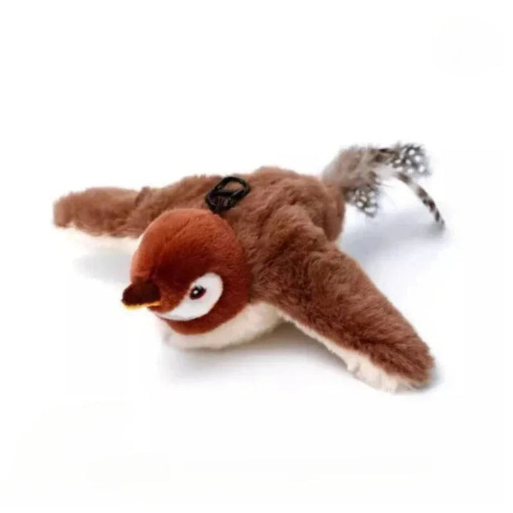 Interactive catnip bird toy, rechargeable with realistic chirping sounds and flapping wings, stimulating active play