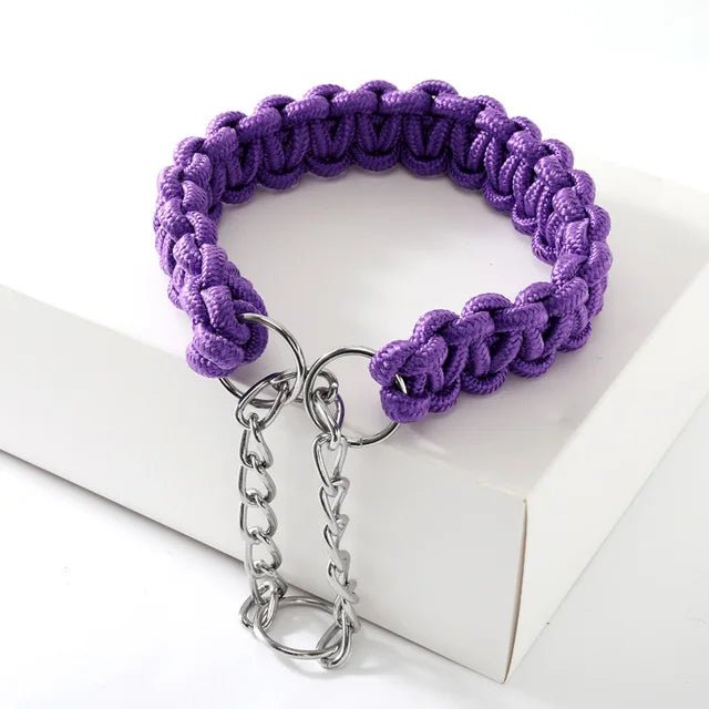 Stack of various colored adjustable nylon dog collars, essential pet supplies for training and walks.