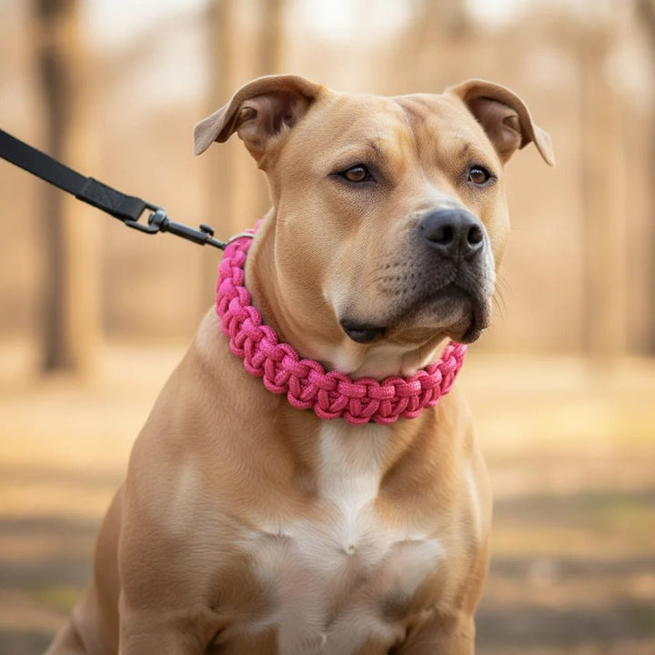 Purple adjustable nylon pet collar, sleek and durable for dog training, comfortable walk accessory.