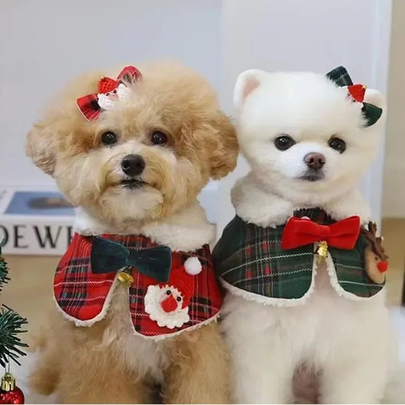 Festive red plaid dog bandana and collar, ideal Christmas pet accessory.