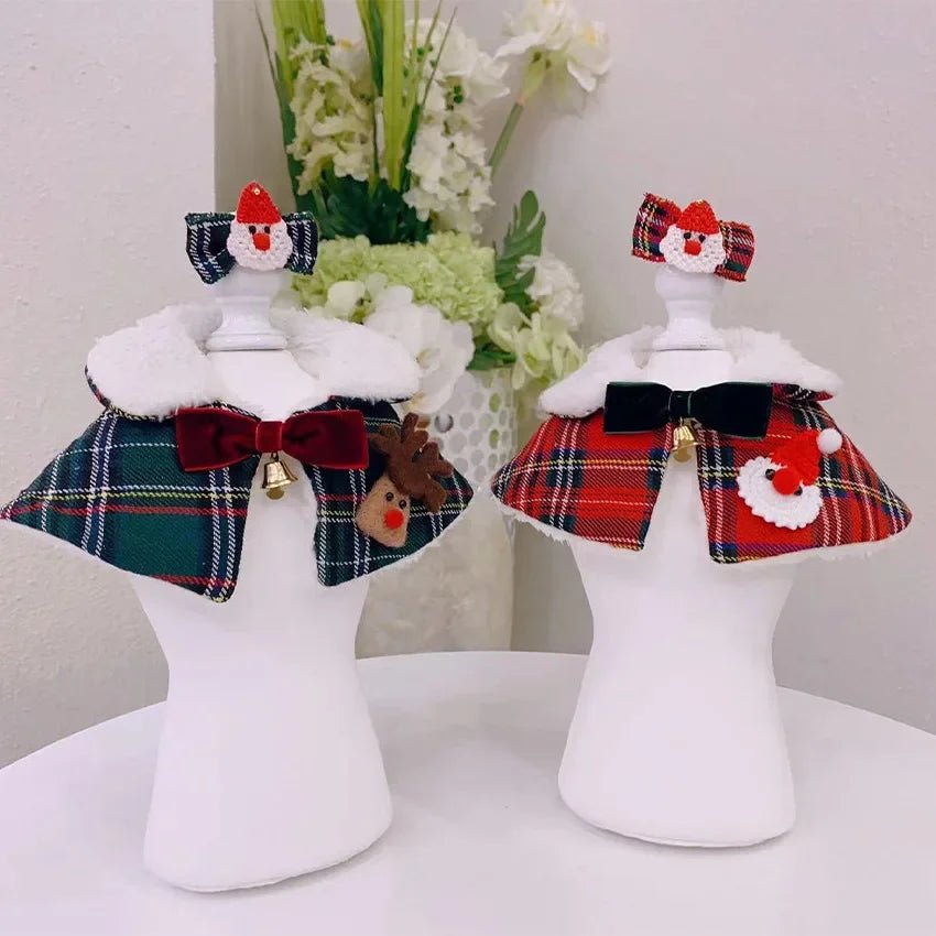 Plaid dog bandana and collar set, an essential festive pet accessory for holidays.