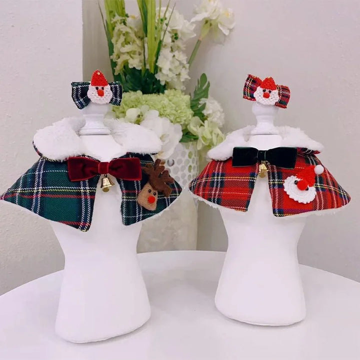 Plaid dog bandana and collar set, an essential festive pet accessory for holidays.