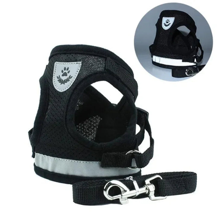 Adjustable pink breathable mesh dog harness and leash set, ideal for small to medium dogs
