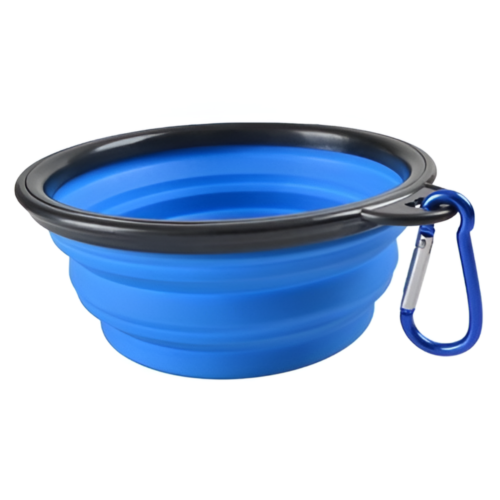 Green silicone collapsible pet bowl, a durable and portable accessory for dog and cat travel and outdoor use.