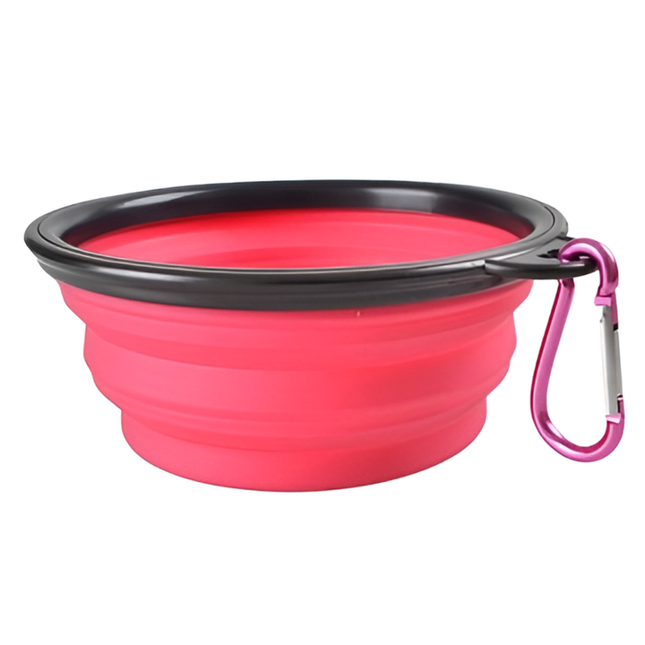 Orange foldable silicone pet food & water bowl for travel, durable & portable for all pet sizes.