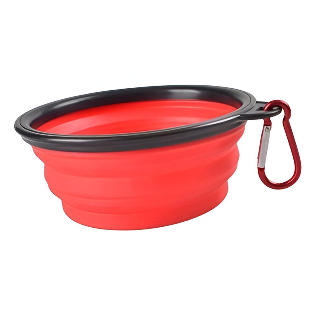 Compact collapsible silicone pet bowl in black, perfect for easy storage and on-the-go pet feeding.