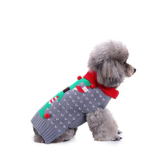 Stylish dog jumper in red with white snowflake motifs, festive pet wear