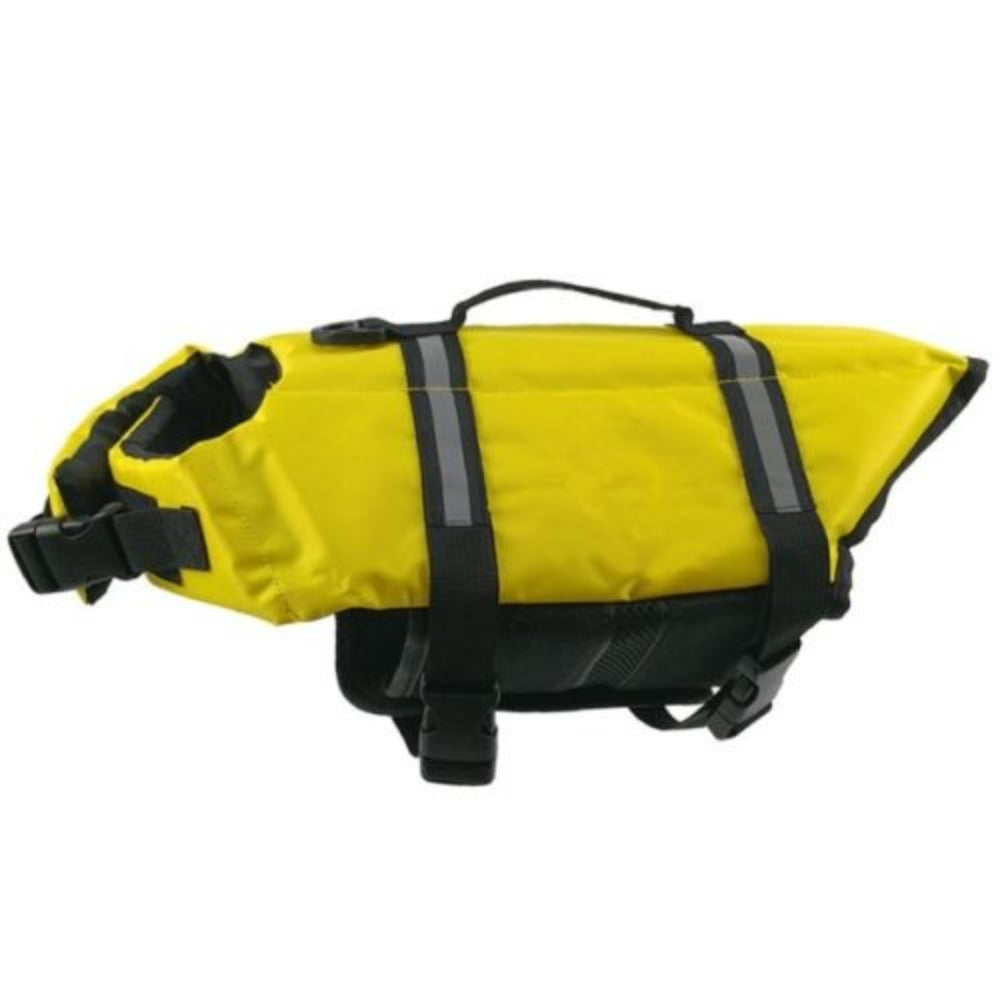 Close-up of a durable, comfortable dog life vest, highlighting quality pet water safety gear.