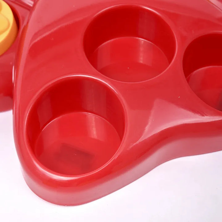 Dog paw design interactive feeder toy in vibrant red, a fun slow feeder for your pet