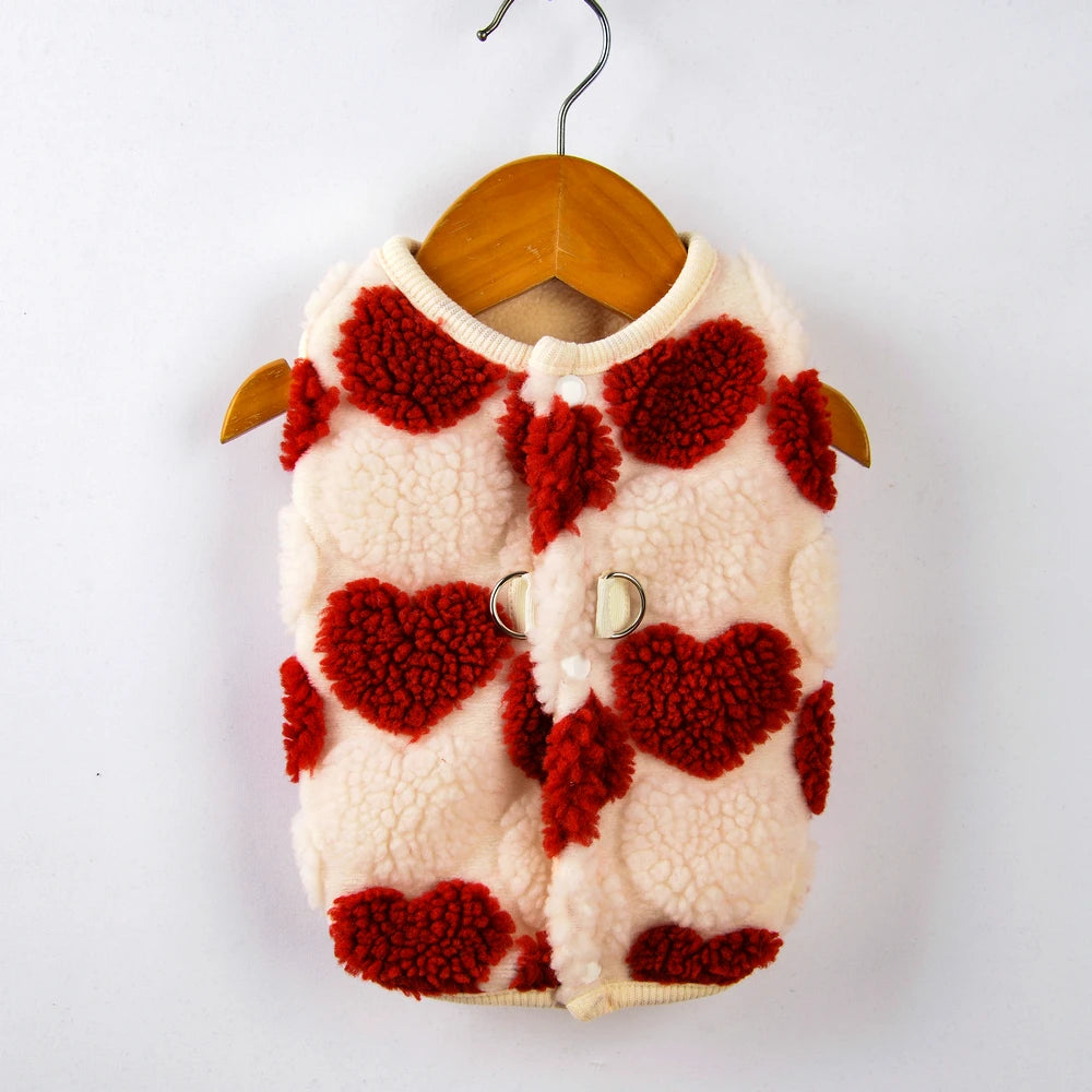 Striped fleece dog jacket, warm winter coat for small dog breeds, pet apparel