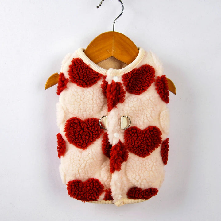 Striped fleece dog jacket, warm winter coat for small dog breeds, pet apparel