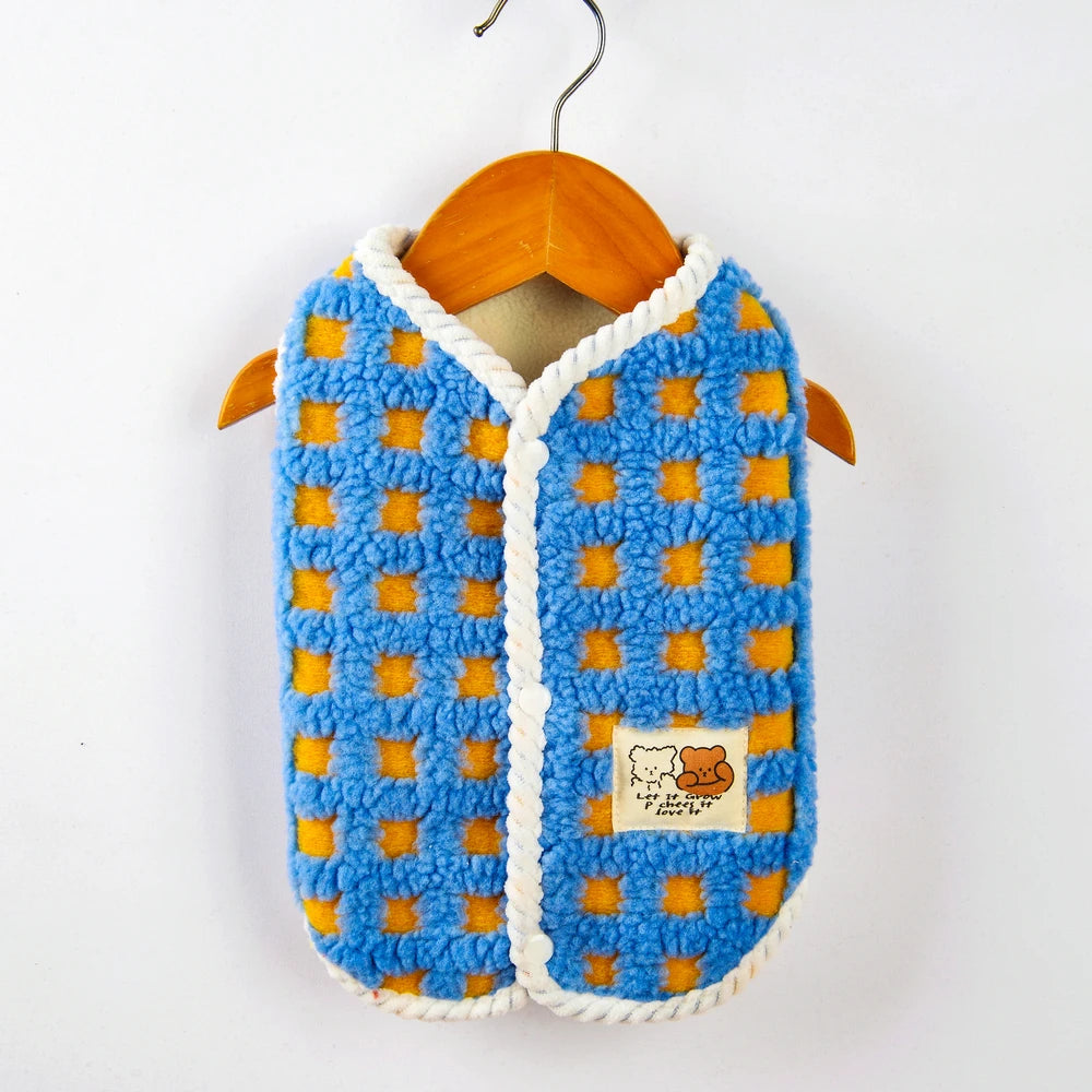 Light blue fleece dog jacket, warm winter pet wear for small breeds, chihuahua vest