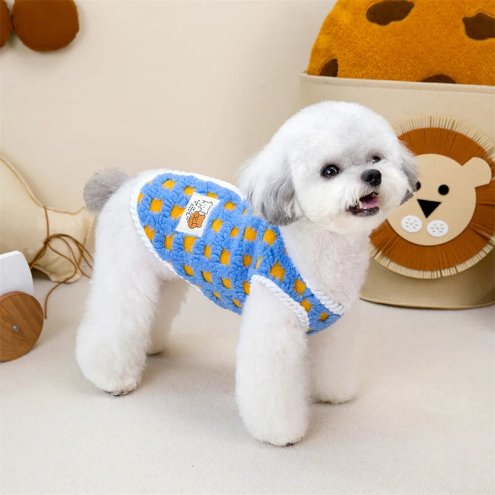 Blue warm fleece coat for small dog breeds, stylish winter dog jacket for french bulldog
