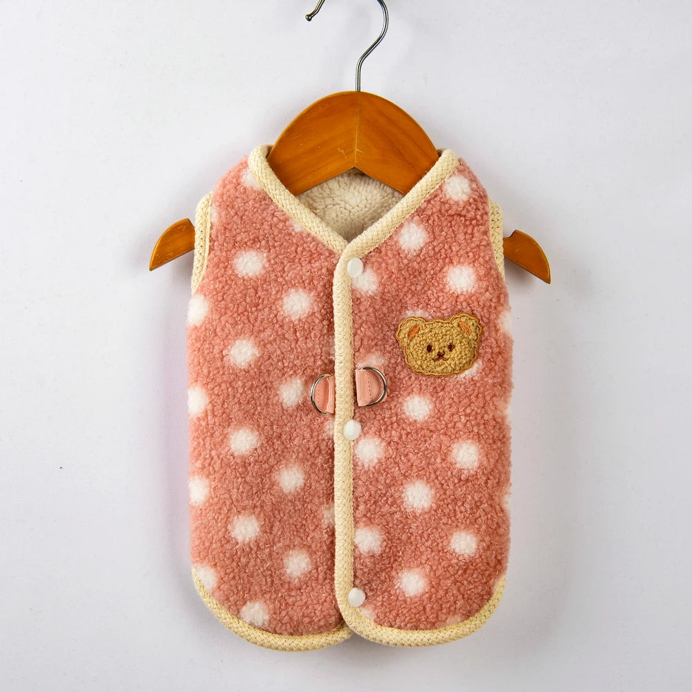 Pink cozy fleece dog jacket, warm winter coat for small breeds, chihuahua clothing