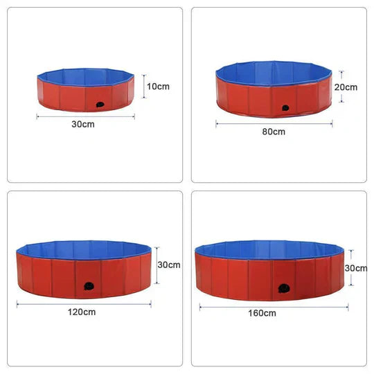 Foldable pet pool in red, designed for outdoor use and dog summer fun