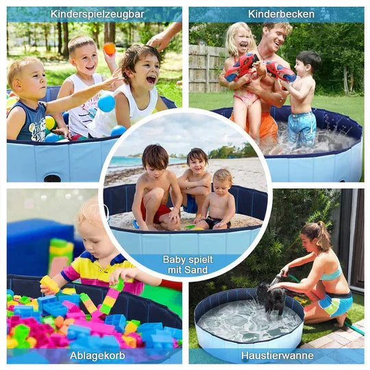Compact red dog pool, making outdoor summer fun and pet care simple