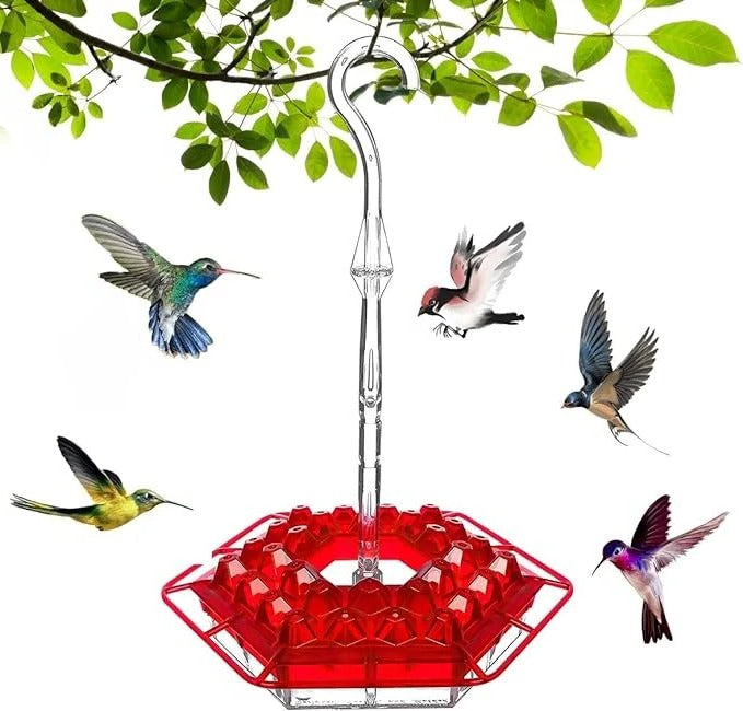Outdoor garden decor: a hummingbird feeder with a circular perch and built-in ant protection