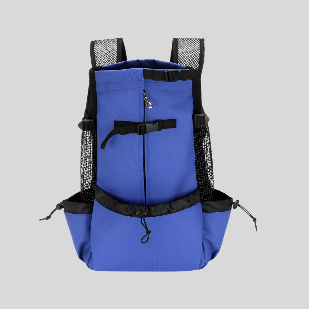 Durable pet backpack for small dogs, showcasing front-facing design for pet visibility and owner interaction