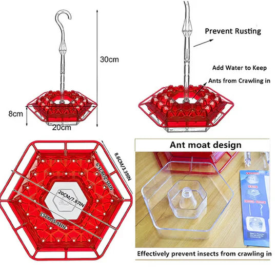 Ant-proof hummingbird feeder with perch, providing a safe and accessible feeding spot for birds