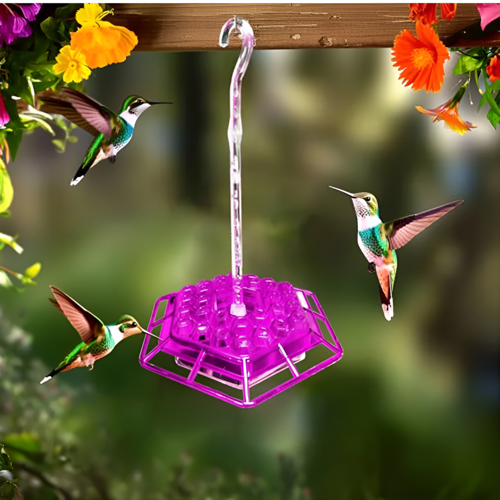 Pest-free hummingbird feeder with ant moat & bee deterrent. Attracts backyard birds; great garden decor.