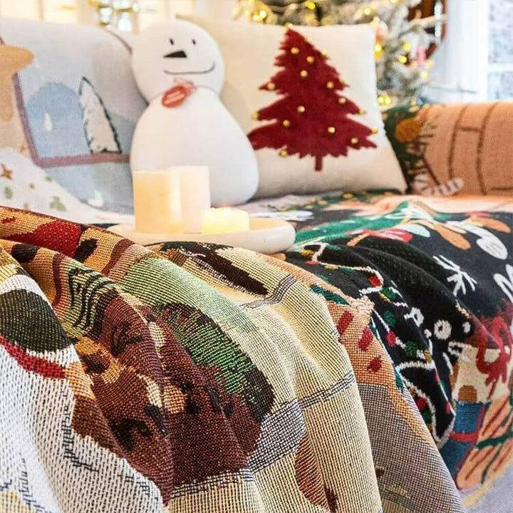 New4 Jacquard knit Christmas throw, a decorative and protective sofa cover