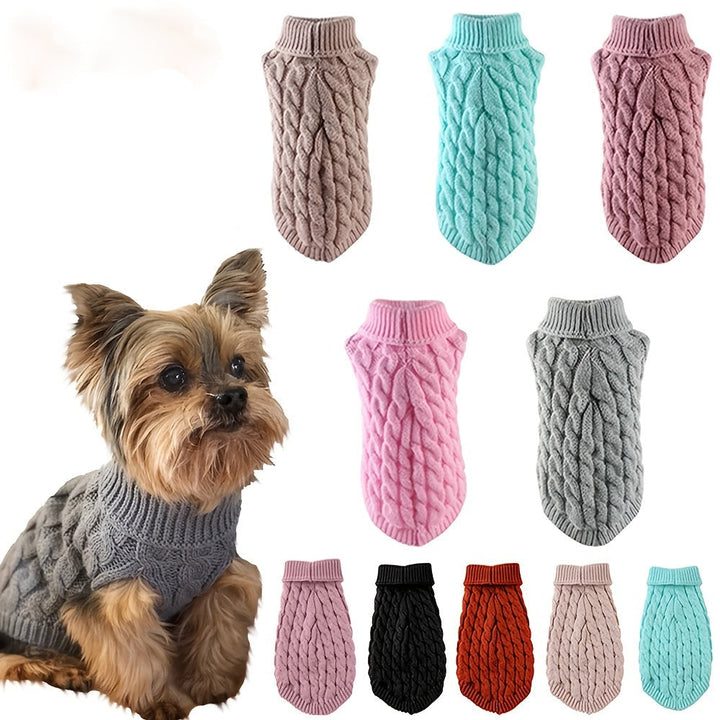 Cozy blue acrylic dog sweater, perfect knit pullover for small & medium dogs in winter.