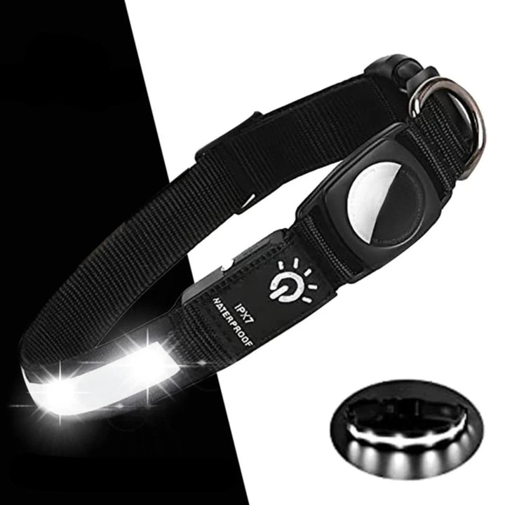 Red LED pet safety collar for dog, waterproof with GPS tracker compartment for night visibility