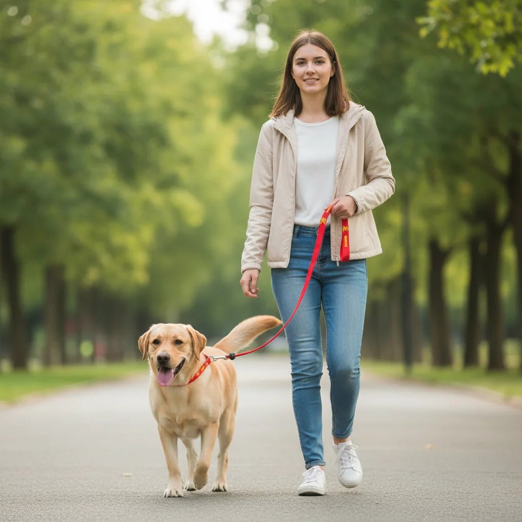 Blue dog training slip collar and leash combo, no-pull design
