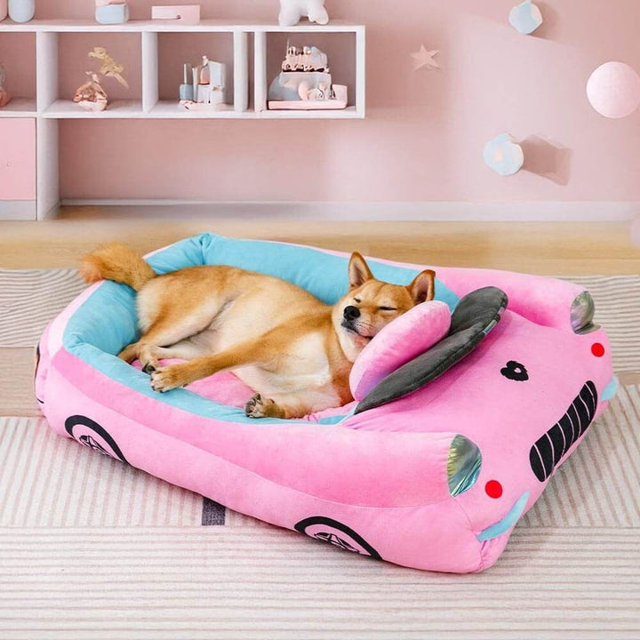 Interactive pet furniture: a convertible race car dog bed, perfect for small breeds.