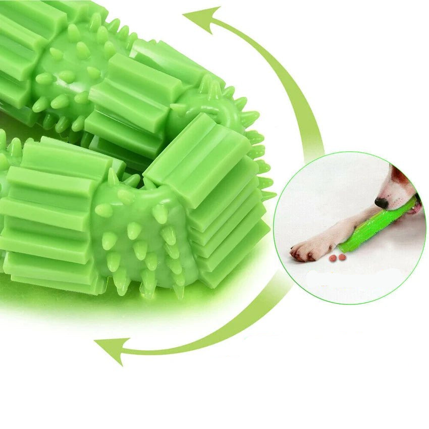 Green rubber chew toy for active dogs, indestructible design, treat dispensing