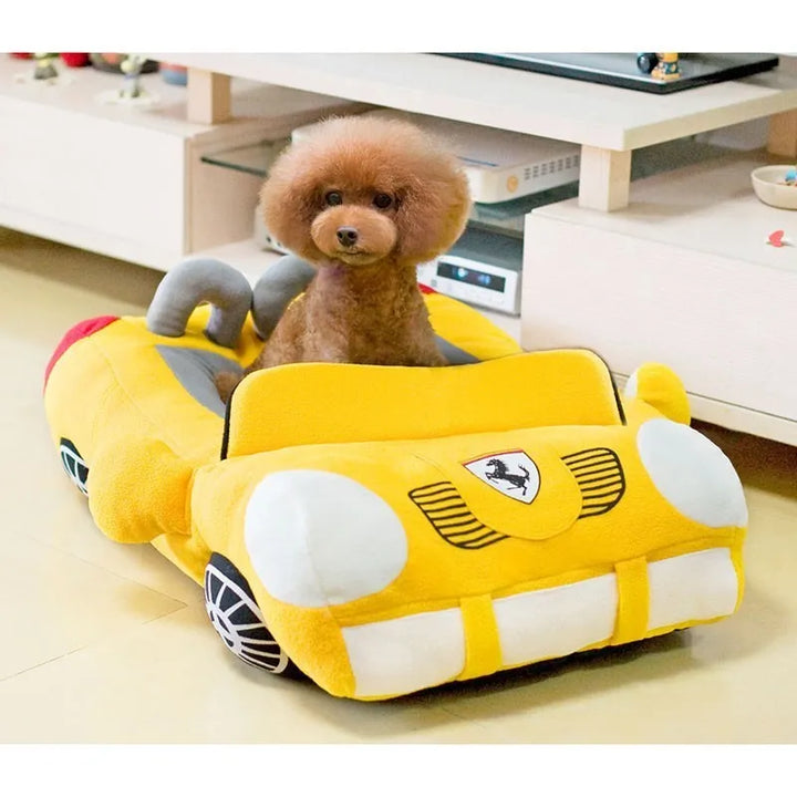 Adorable sports car pet bed, easy clean design for small furry friends