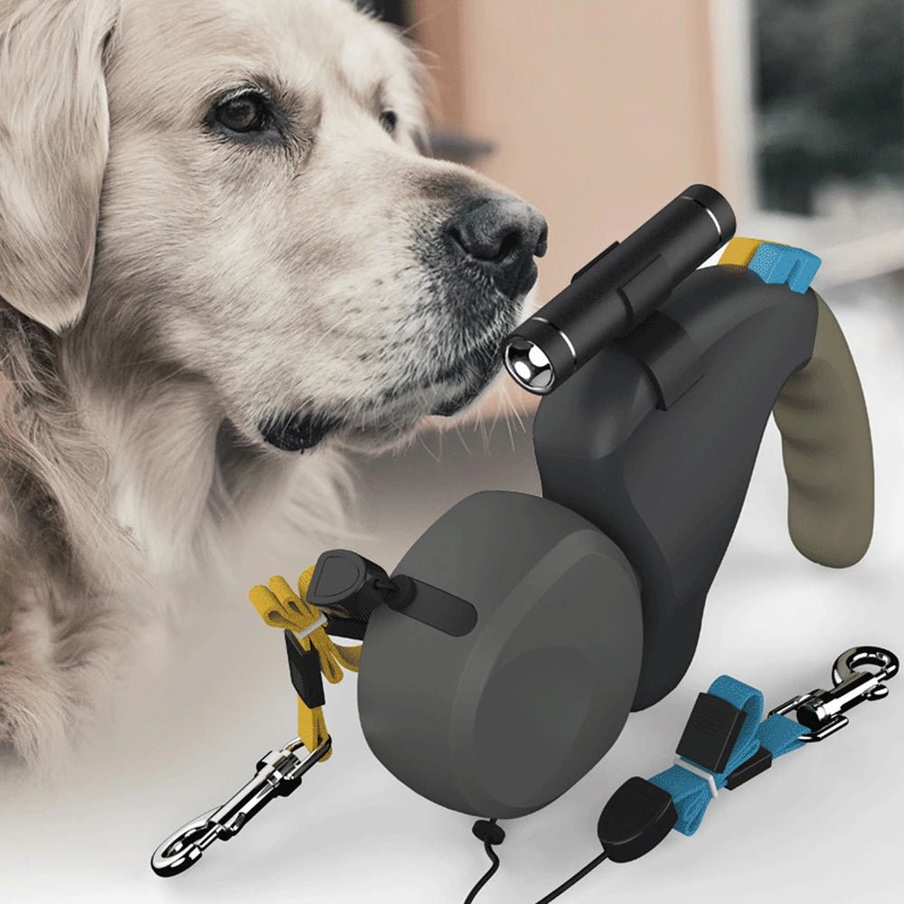Pet accessory: green double dog leash for two dogs, with durable nylon webbing