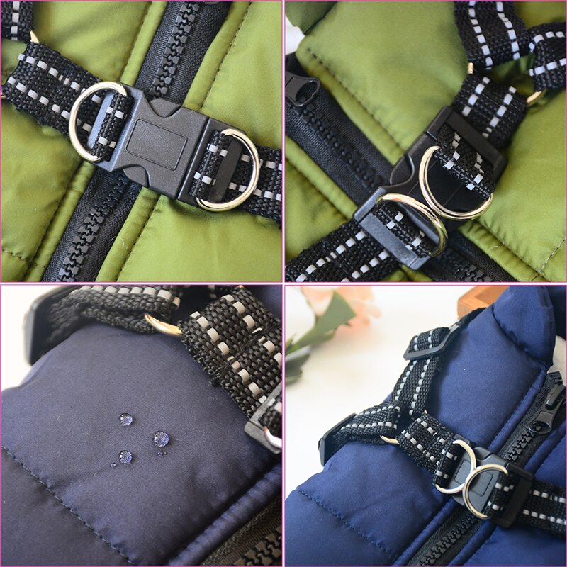Black waterproof dog winter coat, durable pet jacket for cold weather, essential dog gear.