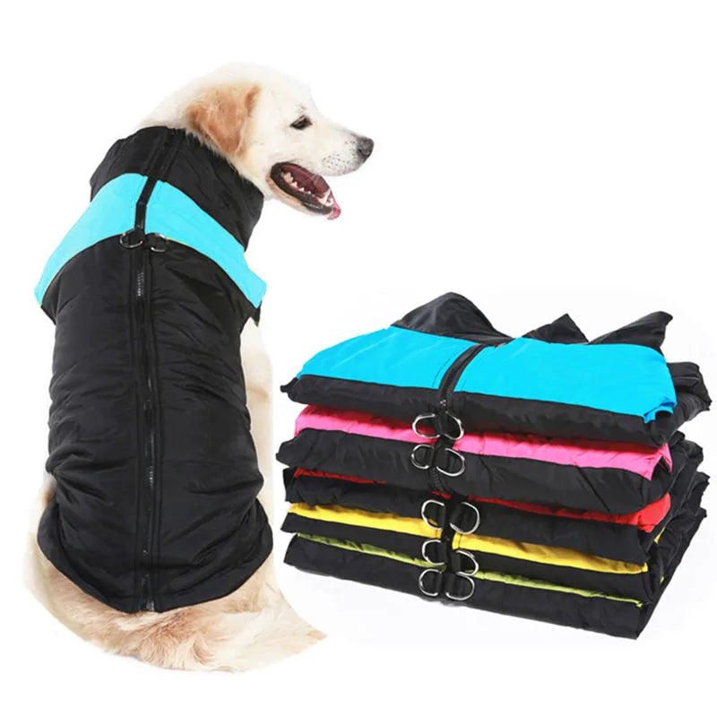 Red waterproof insulated pet coat vest for winter, unisex design for dogs and cats