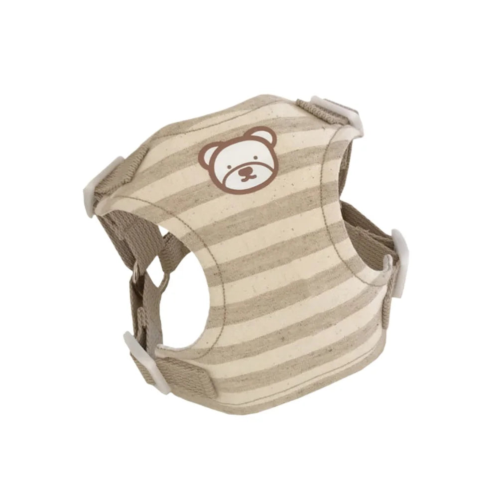 Red & white striped dog harness and leash set with adjustable straps for comfortable pet walking