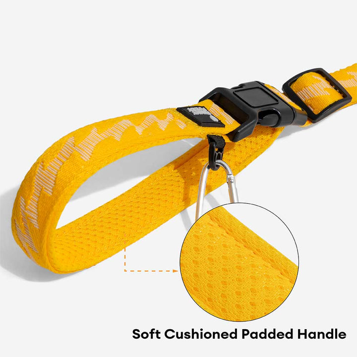 Reflective elastic dog leash extended, showcasing its flexibility and strong nylon construction.