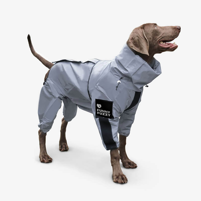 Reflective all-weather waterproof dog raincoat in yellow, ideal for outdoor pet safety in rain.
