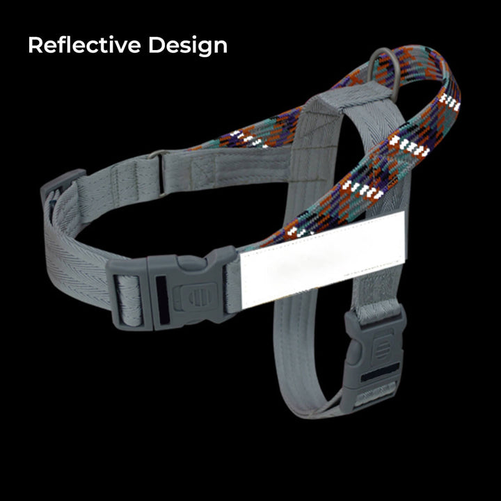 Front view of black anti-pull dog harness, showcasing chest plate design for comfortable control