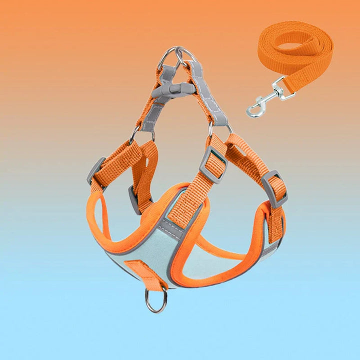 Reflective dog harness for puppy, front view, secure buckles, pet walking gear