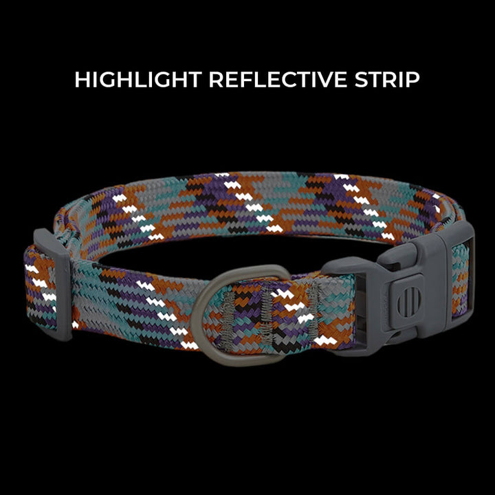 Matching set: reflective nylon dog collar and leash in blue, ideal for safe nighttime adventures