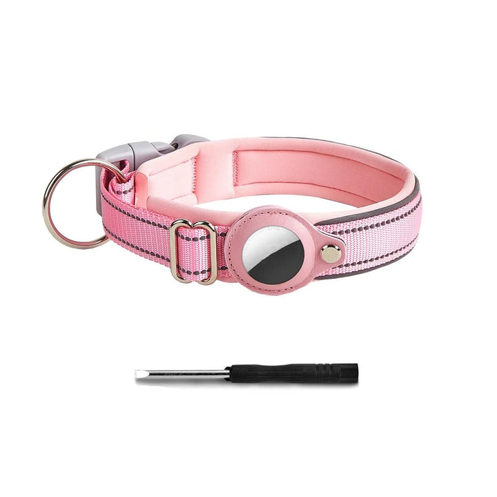 Durable dog collar with AirTag holder, reflective for visibility, ideal for active dogs.