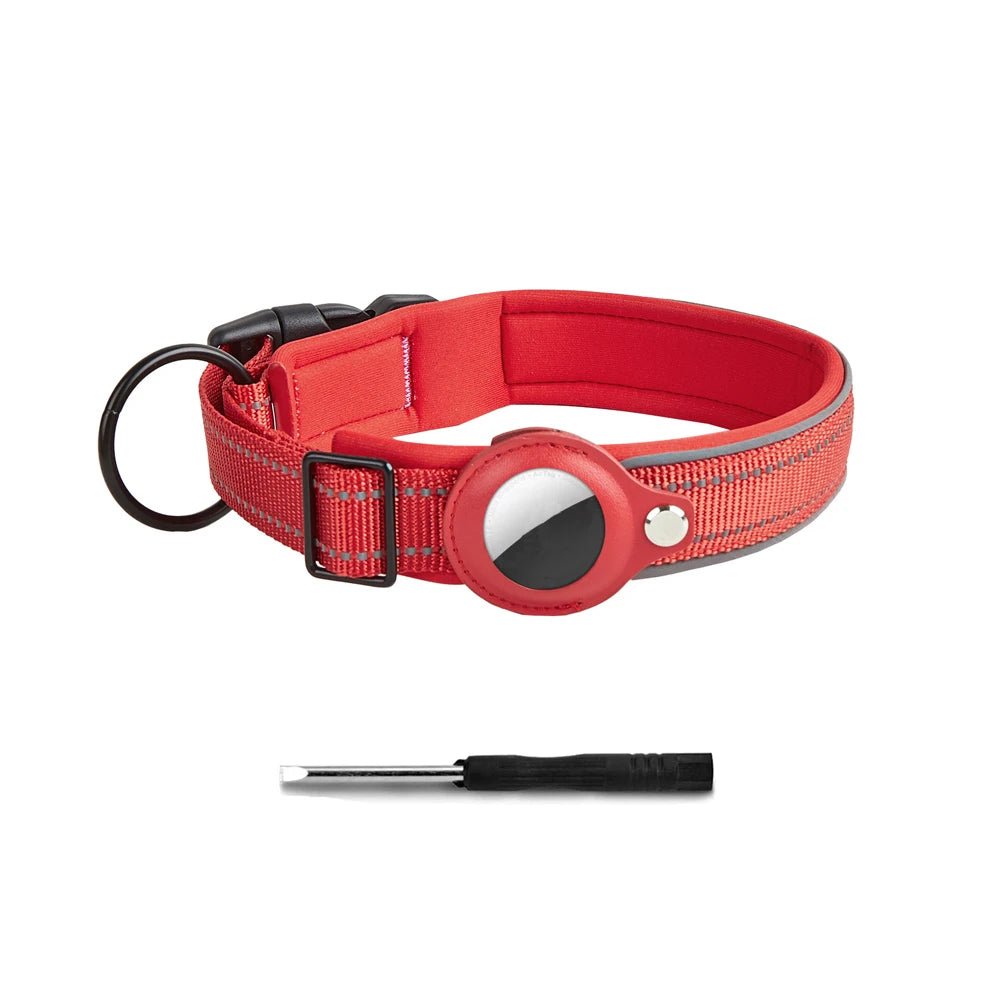 Enhanced safety dog collar: highly reflective, comfortable neoprene, plus an AirTag holder.
