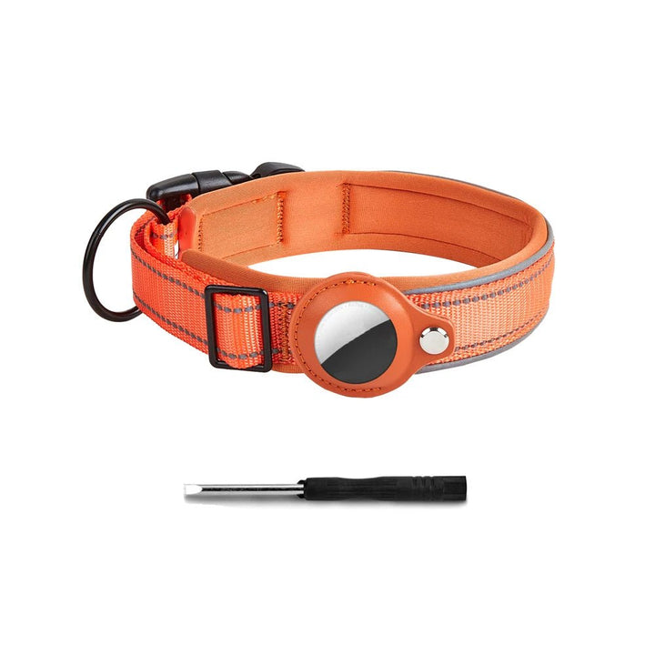 Outdoor gear: heavy-duty reflective dog collar with a dedicated pouch for Apple AirTag.